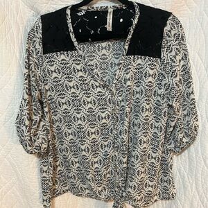 Elegant Black and White Lace Blouse